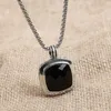 Pendentif Colliers 20mm Carré Imitation Noir Onyx Mode Chic Or Blanc Plaqué Laiton Boîte Chaîne Collier Bijoux Accessoire Pour Femmes