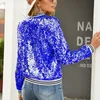 Damenjacken Frauen Pailletten Glitzer Langarm Mäntel Elegant Frühling Outwear Büro Damen Solide Streetwear 230920