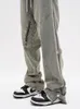 Мужские джинсы Мужские потертые потертые боковые молнии Harajuku Европейский стиль Хип-хоп Полная длина Универсальные мешковатые уличные сумки Осенняя мода