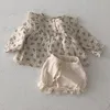 Kläder set 0-3t tjej baby söt liten färsk blommig prinsessskjorta shorts set långärmad vår tvådel