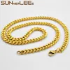 Chains SUNNERLEES Fashion Jewelry Gold Plated Necklace 6mm Curb Cuban Link Chain Shiny Flower Printing For Men Women Gift C78 N249s