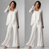 Elegancka kość słoniowa szyfonowa Mother of the Bride Pants Suits Wedding Guest Formal Eard Plus Size