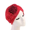 Kvinnor Double Flower Turban Hat Muslim Beanie Bonnet Chemo Cancer Cap Pleated Head Scarf Covers Islamic Fashion Head Wrap Stretch