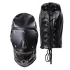 Accessoires de costumes Punk Sexy Jeu Adulte Hommes Noir PU Tête En Cuir Bondage Masque À Capuche Fermeture À Glissière Bouche Ouverte Masques De Mode Cosplay Party Costume Gay