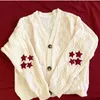 Kvinnors stickor Tees S-2XL Kvinnor Casual Tay Red Star Beige Lor Loose Brodered Sticked Cardigan Warm Swif T Button Long Sleeves Sweater Cardigans 230920