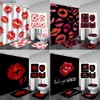 Shower Curtains Red Lips Bathroom Curtain Set Sexy Lip Black Bath Mat Non-Slip Pedestal Rug Toilet Cover Modern Shower Curtains with 12 Hooks 230919