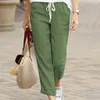 Women's Pants Spring Trousers Solid Color Cotton Linen Style Loose Casual Plus Size Drawstring Elastic Women