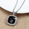 Pendentif Colliers 20mm Carré Imitation Noir Onyx Mode Chic Or Blanc Plaqué Laiton Boîte Chaîne Collier Bijoux Accessoire Pour Femmes