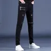 Men's Jeans High Quality Slim-fit Ripped Black Denim Pants Zipper Decors Moto Biker Jeans Pants Stylish Sexy Street Jeans ; 230920