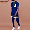 Fatos masculinos agasalho masculino roupas africanas 2 peças conjunto de manga curta Dashiki Tops e calças 2 peças roupas blusa terno esportivo A2216098 230920