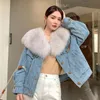 Women's Jackets Women Winter Down Denim Jacket With Big Fake Fur Callor Street Style Thick Warm Lining Jean and Coats Super Cool 230920