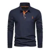 Kvinnors polos Aiopeson 2023 Men's Deer Embroidery Polo Shirts Solid Color Long Sleeve Social Business Man 230919