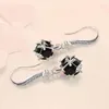 Dangle Oorbellen 925 Sterling Zilver Druppel Ronde Zwarte Zirkonia Bal Kerstcadeau Micro Inlay Zirkonia Voor Dames 2023 Zwart