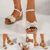 Sandali Casual Scarpe romane con fondo piatto con fibbia per cintura cava laterale Scarpe romane da donna in tessuto estivo con fiocchi per la taglia 11