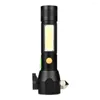 مشاعل الأشعة المشاعل Panyue LED Torch Torch 5 أوضاع XPE COB Light مع أداة الطوارئ Hammer USB Charger 18650 للدراجة