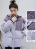 Trenchs de femmes manteaux coréen veste rembourrée violet patchwork à capuche velours côtelé épaissi coton pain manteau femme hauts vêtements d'extérieur épais chaud hiver