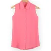 Kvinnors blusar skjortor Kvinnor Turn-down Chiffon Blue Summer Shirt Blusas Femeninas Solid Vest Tops Loose Sleeveless Thin and Light Chiffon Blus 230915