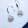 Dangle Earrings 925 Sterling Silver Drop For Women Flower Shape Citrine With Certificate