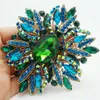 Whole-2014 nouvelle mode élégante fleur plaqué or grande broche broche vert strass Crystal210y