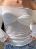 Koszule damskie 2023 Kobiety letnie ramię T-shirt y2k bajki biały siatka Sheer Bowknot Long Rleeve Slim Fit Top Tee Sexy Streetwear Tees