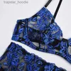 Conjunto Sexy Ellolace Cobalto Fantasia Lingerie SexyPorn Roupa Interior Mulheres Bordado Floral Íntimo Sutiã Transparente Renda Sensual Conjuntos Exóticos L230920