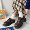 Zapatos de vestir estilo británico cuero de mujer retro marrón jk uniforme moda plataforma bloque tacón con cordones casual 2023 otoño