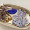 Conjuntos de roupas 5796b bebê conjunto 2023 verão menina xadrez terno sem mangas boneca camisa bud shorts doce de duas peças