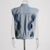 Gilets pour femmes # 3133 Printemps Automne Courte Veste sans manches Irrégulière Denim Gilet Manteau Femmes Vintage Streetwear Jeans Gilet Creux Out