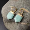 Boucles d'oreilles pendantes FUWO sculpté bouclier forme Amazonite couleur or fait à la main naturel vert minéral bijoux boucle d'oreille ER421 5 paires/lot