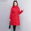 Women's Down Parkas New Fashion Belt Jackets Windproof Thickened Snow Outwear Super Winter Warm Hooded Long Parkas Women Down Cotton Padded Coats L230920