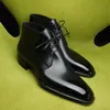 Men's Short Boots Lace-Up Square Toe Ankle Boots Brown Black Handmade Men's Boots Vintage Boots For Boys Party Shoes