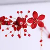 Hårklipp röda blomma tofs hårband örhängen set