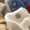 남자의 스웨터 가을 겨울 캐주얼 모직 가디건 스웨터 두꺼운 캐시미어 단색 대 목 코트 230920