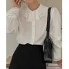 Women's Blouses Neploe Korean Chic Elegant Style 2023 Autumn Double Layer Ruffle Collar Button Loose Versatile Solid Long Sleeve Shirt