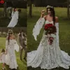 Vintage Crochet Lace Boho Wedding Gowns with Long Sleeve 2022 Off Shoulder Countryside Bohemian Celtic Hippie Bride Dresses Robe g2426