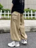 Calças femininas capris houzhou harajuku streetwear cáqui calças de carga mulheres bolsos grandes hip hop preto perna larga calças para feminino moda coreana 230920