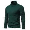 Suéter masculino verde suéter de gola alta para homens manga comprida cor sólida pulôveres casuais quentes 2023 novo macio e leve camiseta masculina j230920