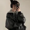 Frauen Leder CP Mit Kapuze Lose Moto Biker Jacken Frauen Mode Faux Mäntel Elegante Herbst Koreanische Kurze PU Weibliche Damen