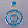 Pendentif Colliers Kongmoon Double Cercle Ocean Blue Fire Opal Silver Plaqué Bijoux pour femmes Collier