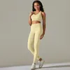 Set attivi Completo a costine senza cuciture 2 pezzi Set da yoga Donna Gilet sportivo Reggiseno a vita alta Leggings Tuta da corsa Allenamento da palestra Tuta fitness