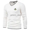 Herrtröjor Herr Mens Cotton Luxury Brand Bee Embroidery Pullover V-Neck Sweaters Boys Solid Color High Quality Sticked Tweater Keep Warm Winter J230920