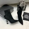 Opyum Anke Botas apontadas dedos camurça bota curta carta salto alto sola de couro genuíno para mulheres botas de luxo designer sapatos de salto calçado de fábrica