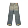 Jeans micro flared estilo americano, calças masculinas lavadas e desgastadas com pernas soltas, calças compridas da moda Street Dadt5w6