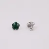 Stud Earrings Silver Green Malachite Flower Petal