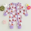 Rompers Born Baby Girls Ghost Floral Print Zipper Romper Scossuit Długie rękawie zip up