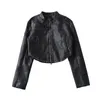 Jaquetas femininas Mulheres Manga Longa Moto Bike Pu Faux Leather Maillard Brown Cropped Jacket