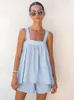 Women's Sleepwear Hiloc Blue Sleeveless Tank Top Female Loose Pajamas For Women 2 Piece Sets Casual Home Suits With Shorts 2023 Summer