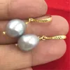 Dangle Earrings 10-12mm Huge Gray Baroque Pearl 18k Gold Hook TwoPin Gorgeous Elegant Noble Party Earbob Classic Fashion