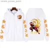 Erkek Hoodies Sweatshirts Kyojuro Rengoku Anime Hoodie Demon Slayer Baskı Sweatshirt Harajuku Street Giyim Fermuarı Topsl230920