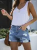 Damenjeans, klassische gebrochene Denim-Shorts, Sommer, europäische und amerikanische Kleidung, Außenhandel, Saumlöcher